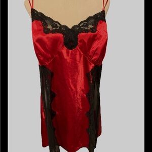 Cacique Red Satin Lace Babydoll Chemise 22/24 Plus Lingerie